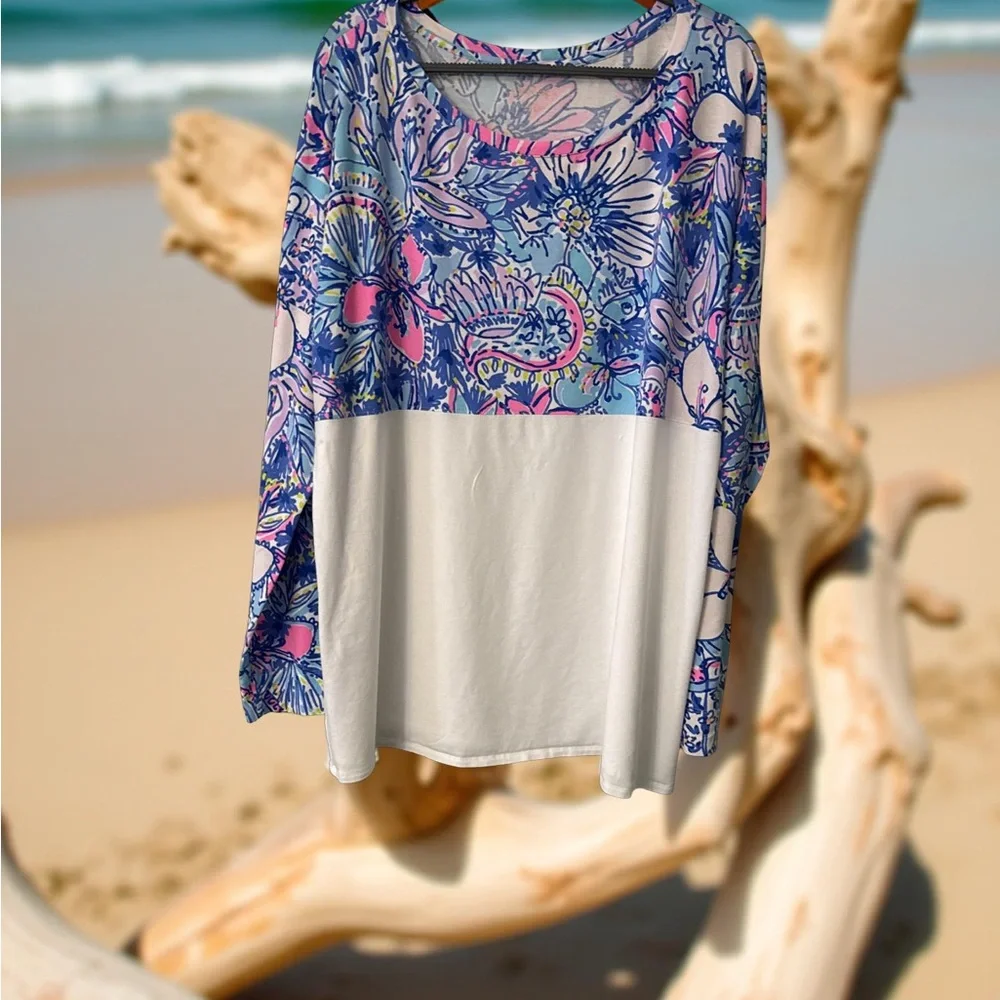 Floral Blue and Pink Top - Picture 1 of 4